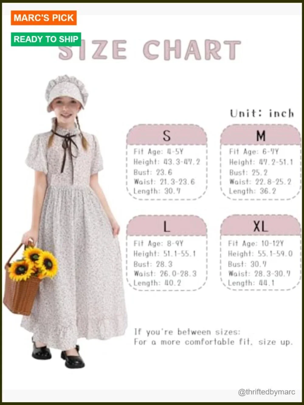 Pioneer Prairie Dress 3-Piece Set with Apron & Bonnet Long Sleeve Polyester